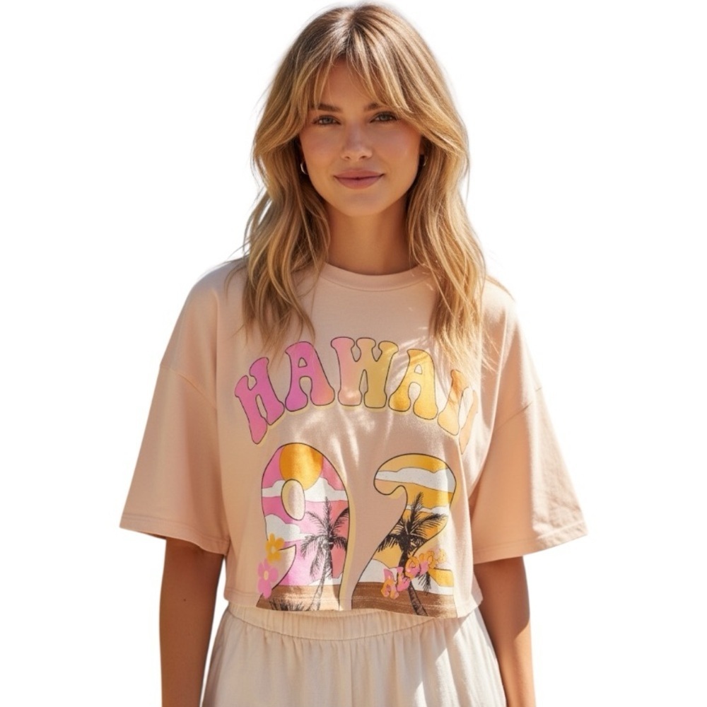 Wild Fable XS Cropped Oversized Boxy Hawaii 92 Graphic Tee Tshirt